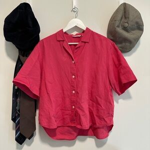 Pink button up shirt short sleeve cropped